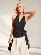Polka Dot Sleeveless Halter Neck Tie Waist Tank Top